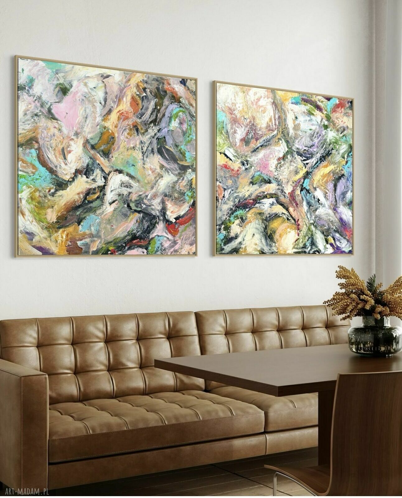 Zestaw dwóch obrazów abstrakcyjnych 80x80 cm - malowane akrylem na płótnie