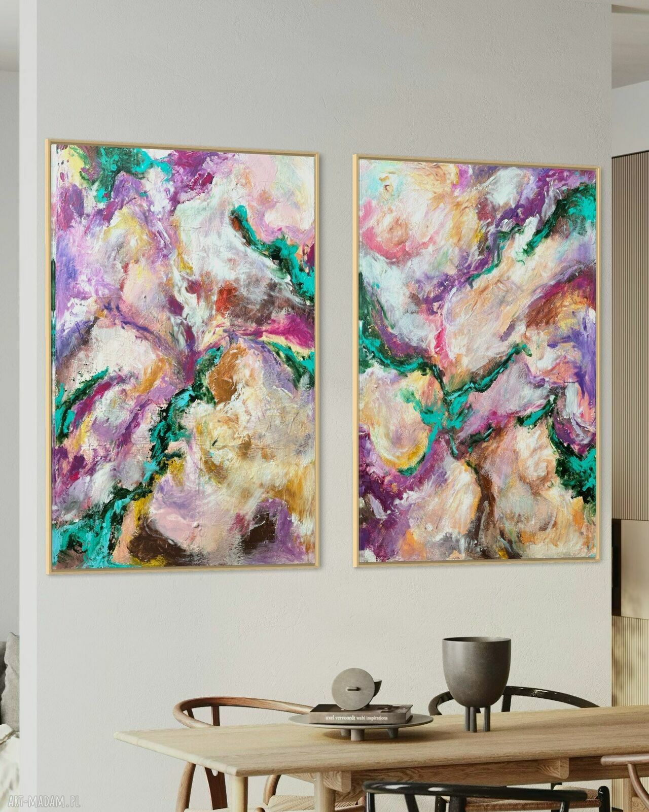 Zestaw kolorowych obrazów 90x60 cm - abstrakcja ręcznie malowana