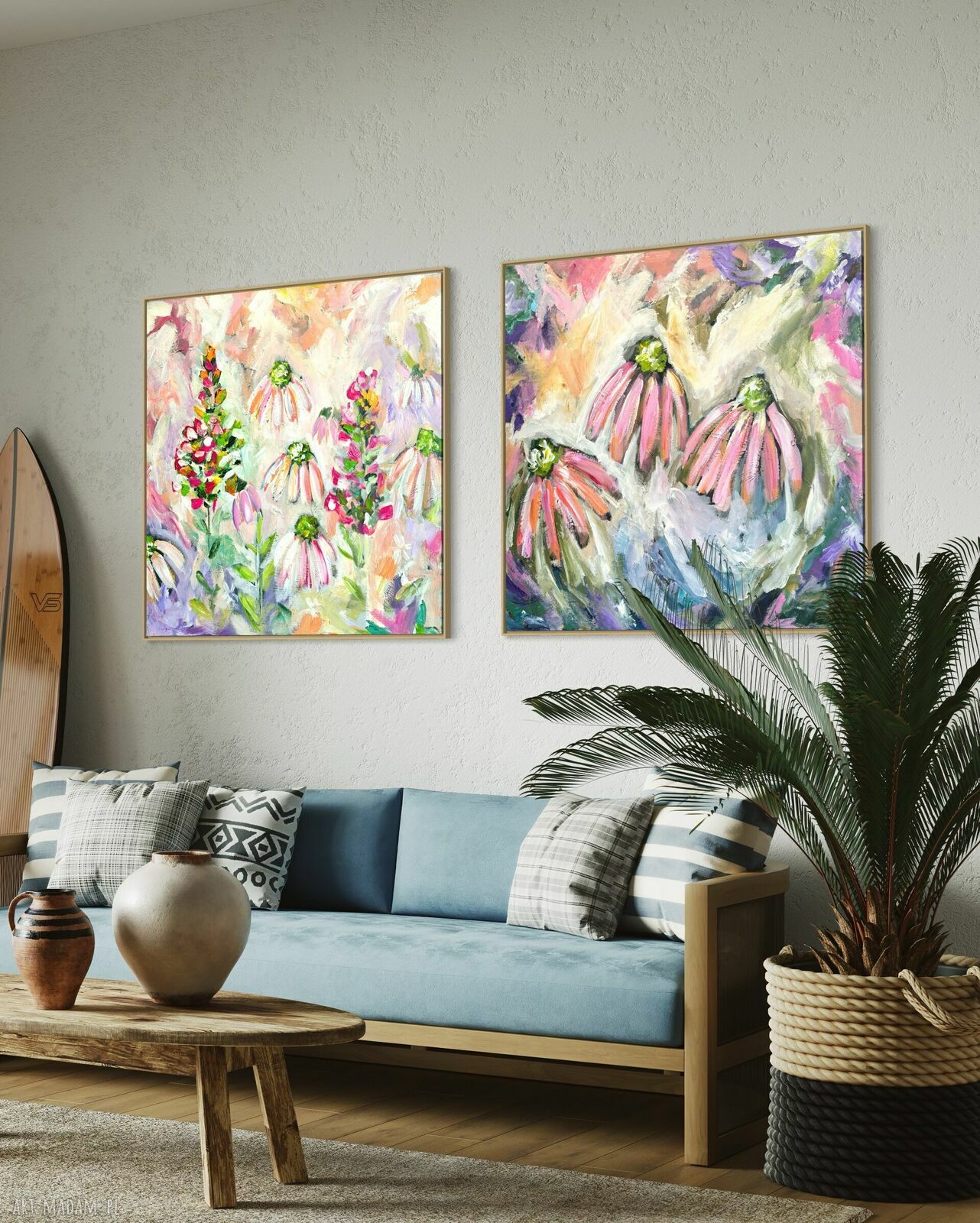 Zestaw obrazów ręcznie malowanych 80x80 cm - abstrakcja na płótnie