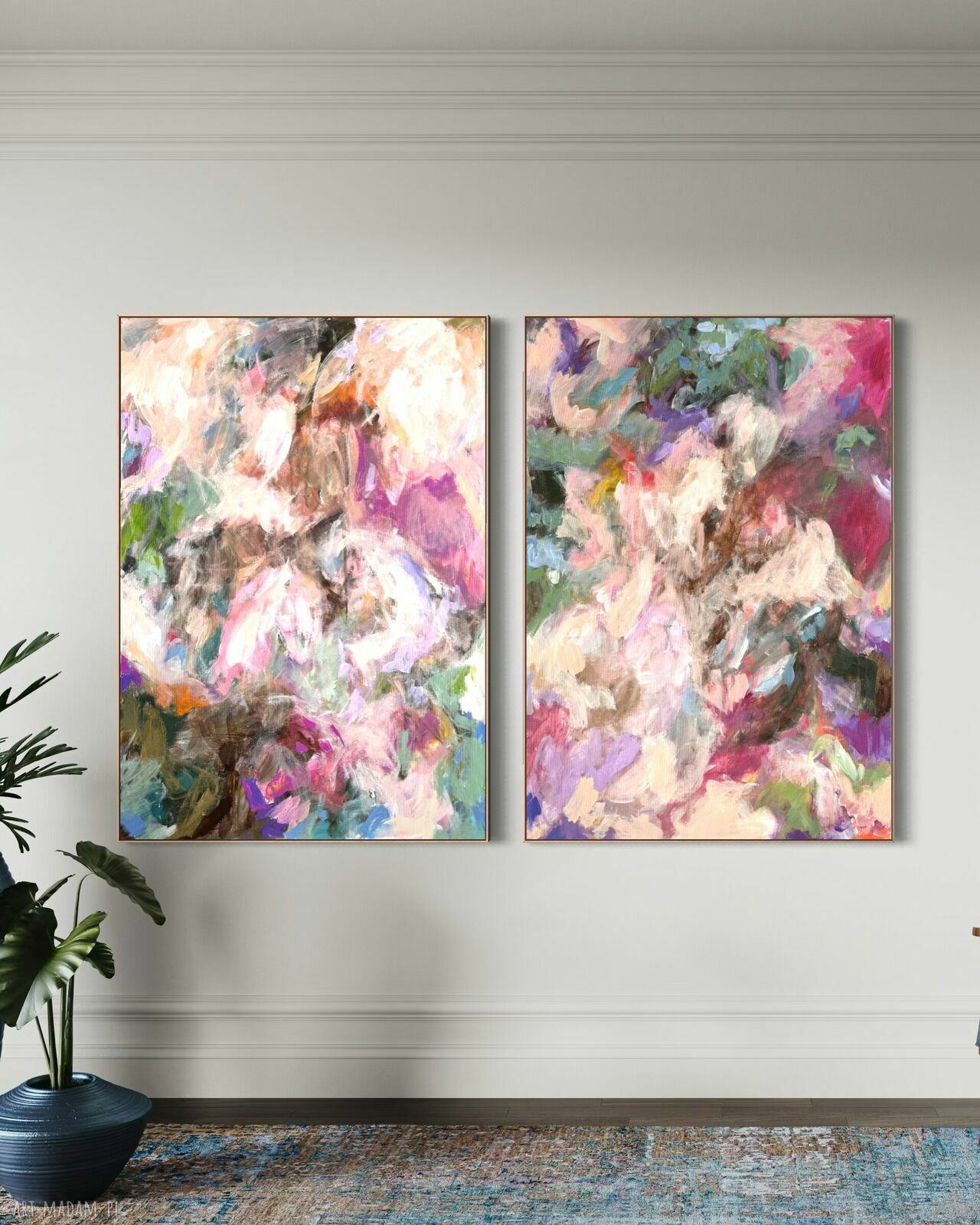 Zestaw obrazów ręcznie malowanych 100x70 cm - abstrakcja na płótnie