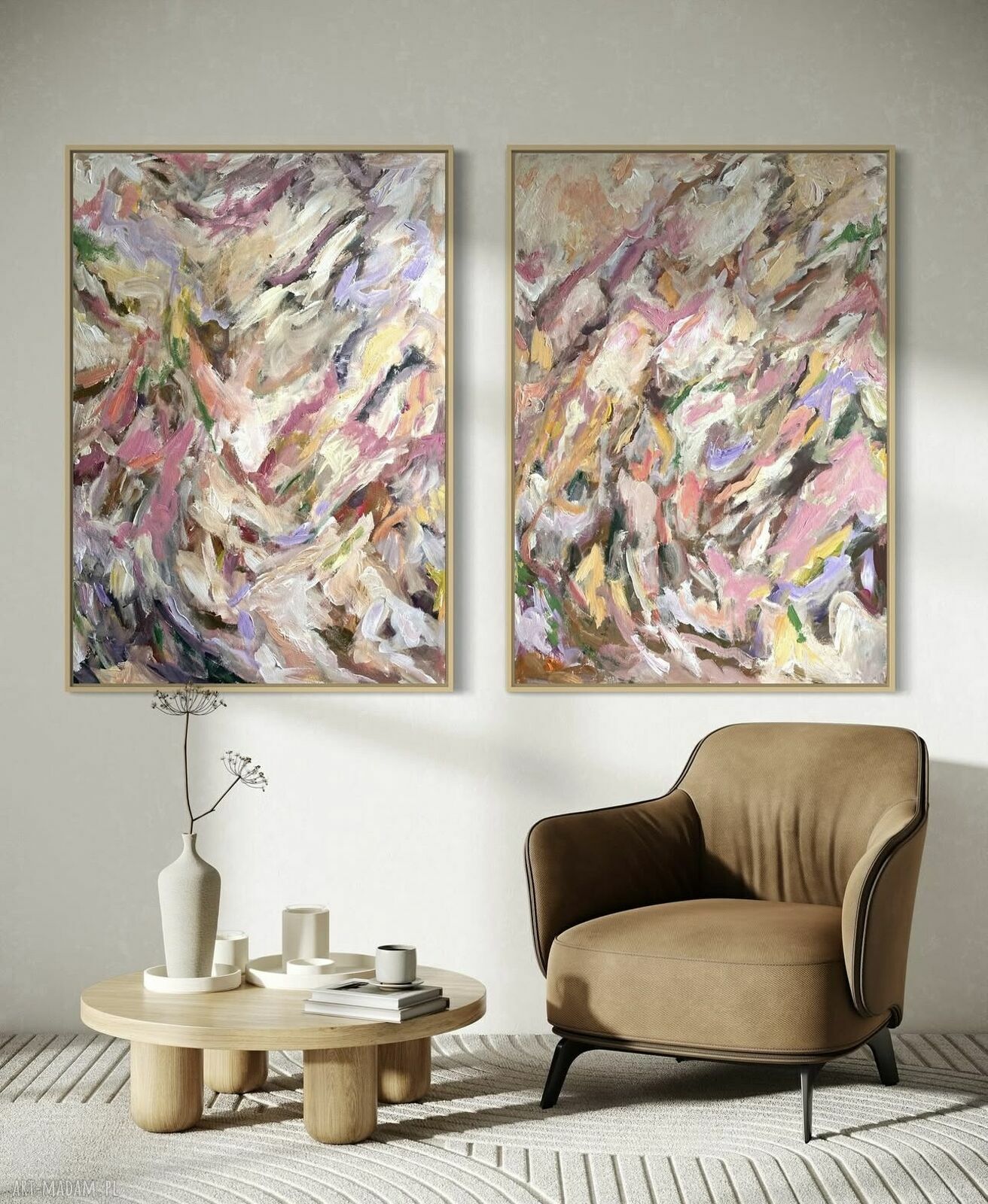 Zestaw 2 obrazów 100x70 cm na płótnie - różowa abstrakcja