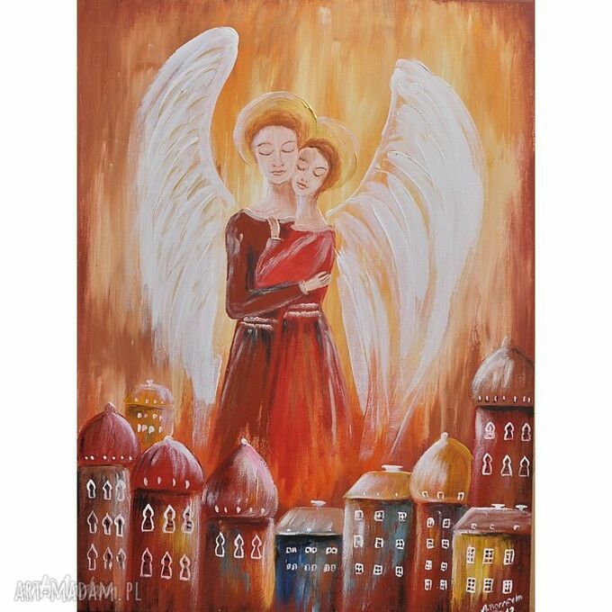 Zestaw obrazów dla Ciebie - anioły malowane akrylem 100x100 cm
