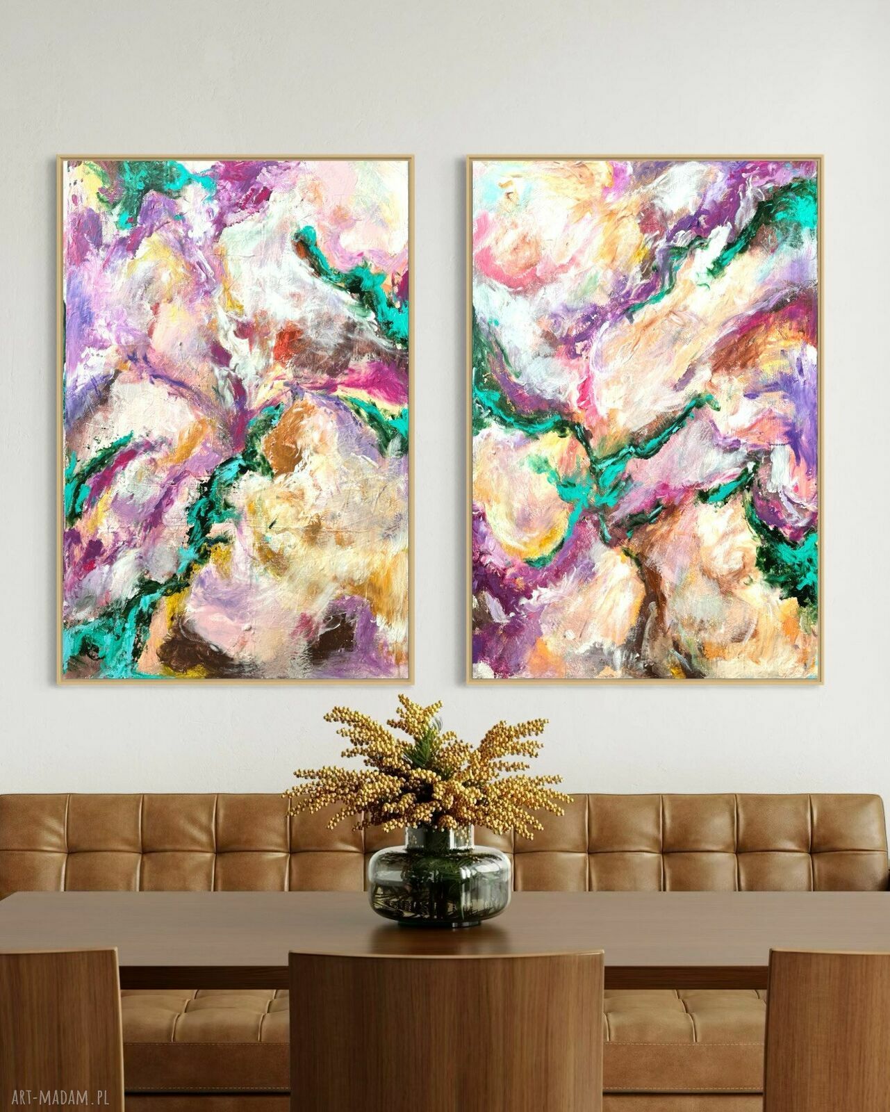 Zestaw kolorowych obrazów 90x60 cm - abstrakcja ręcznie malowana