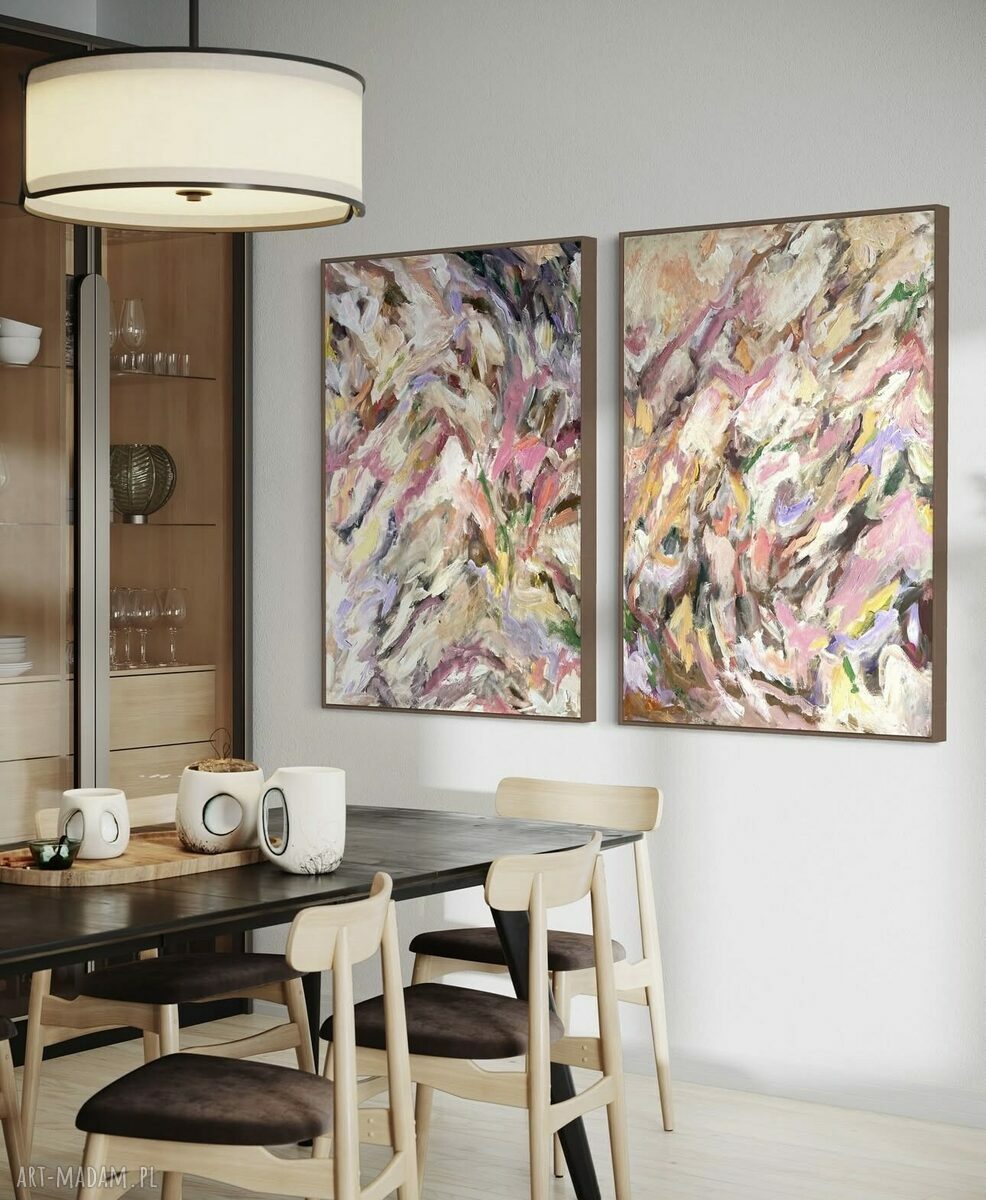 Zestaw 2 obrazów 100x70 cm na płótnie - różowa abstrakcja