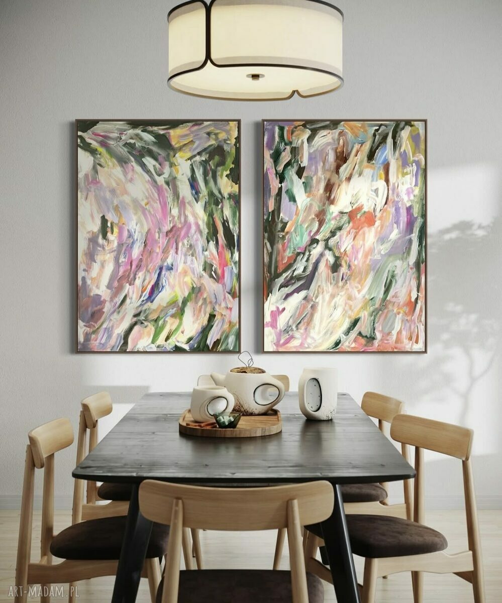 Zestaw obrazów 100x70 cm - nowoczesna abstrakcja kolorowa do salonu