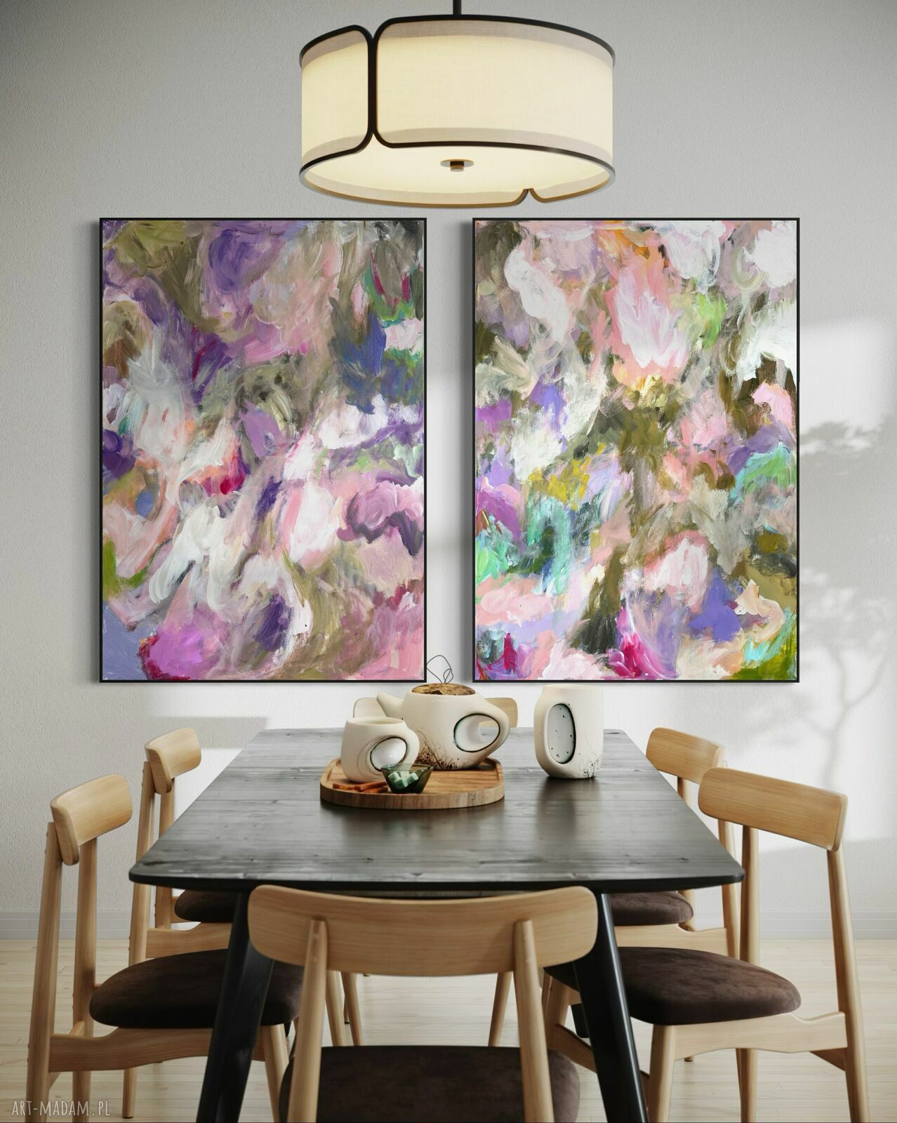 Zestaw obrazów 100x70 cm kolorowa abstrakcja - ręcznie malowany akryl