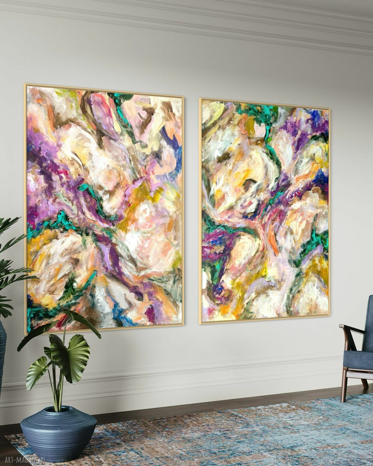 Dyptyk 100x80 cm - nowoczesne obrazy abstrakcyjne do salonu