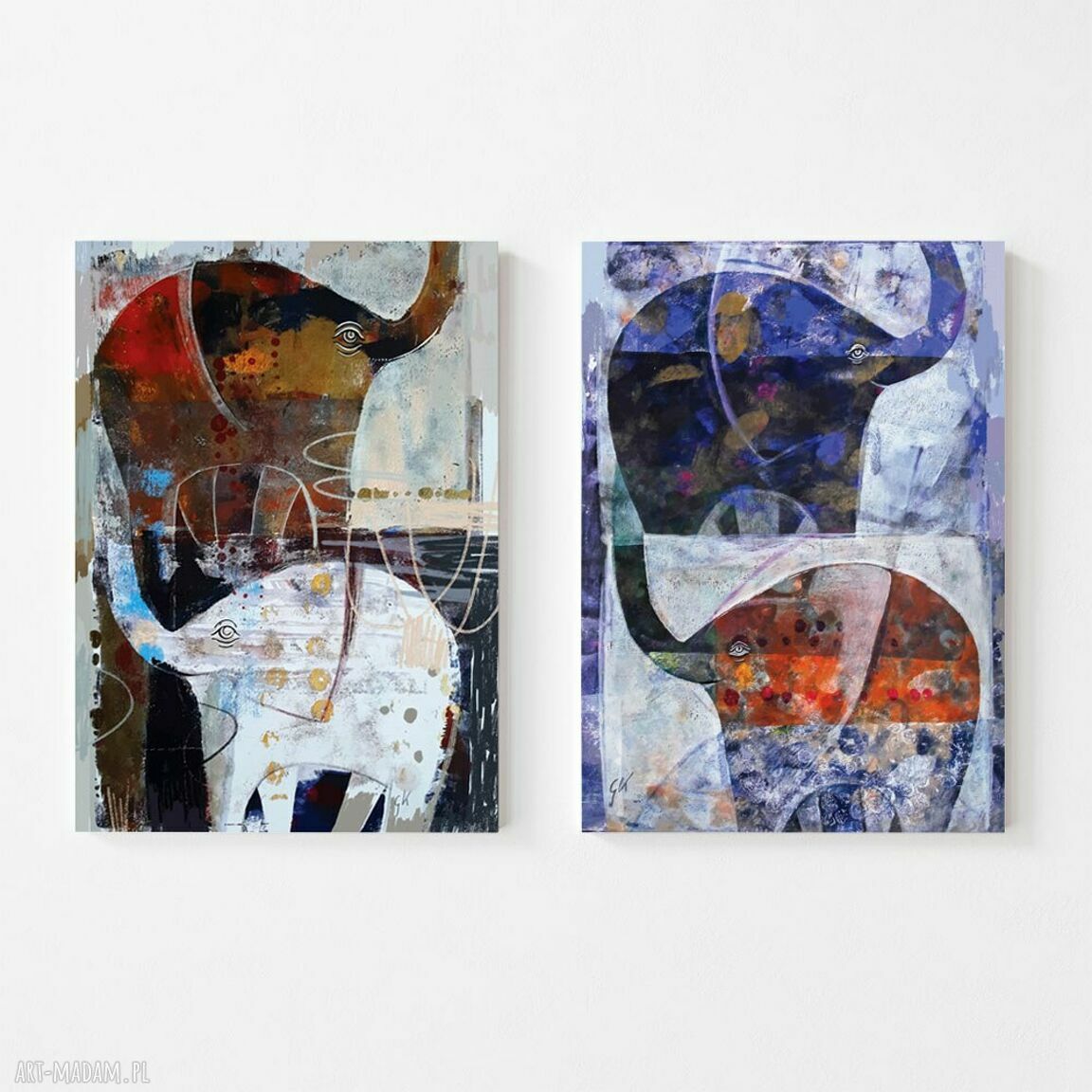 Zestaw obrazów 100x70 cm - Słonie na płótnie