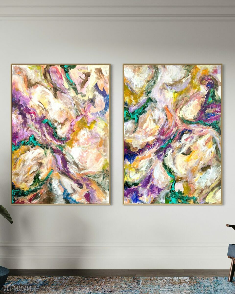 Zestaw obrazów ręcznie malowanych 100x70 cm - kolorowa abstrakcja
