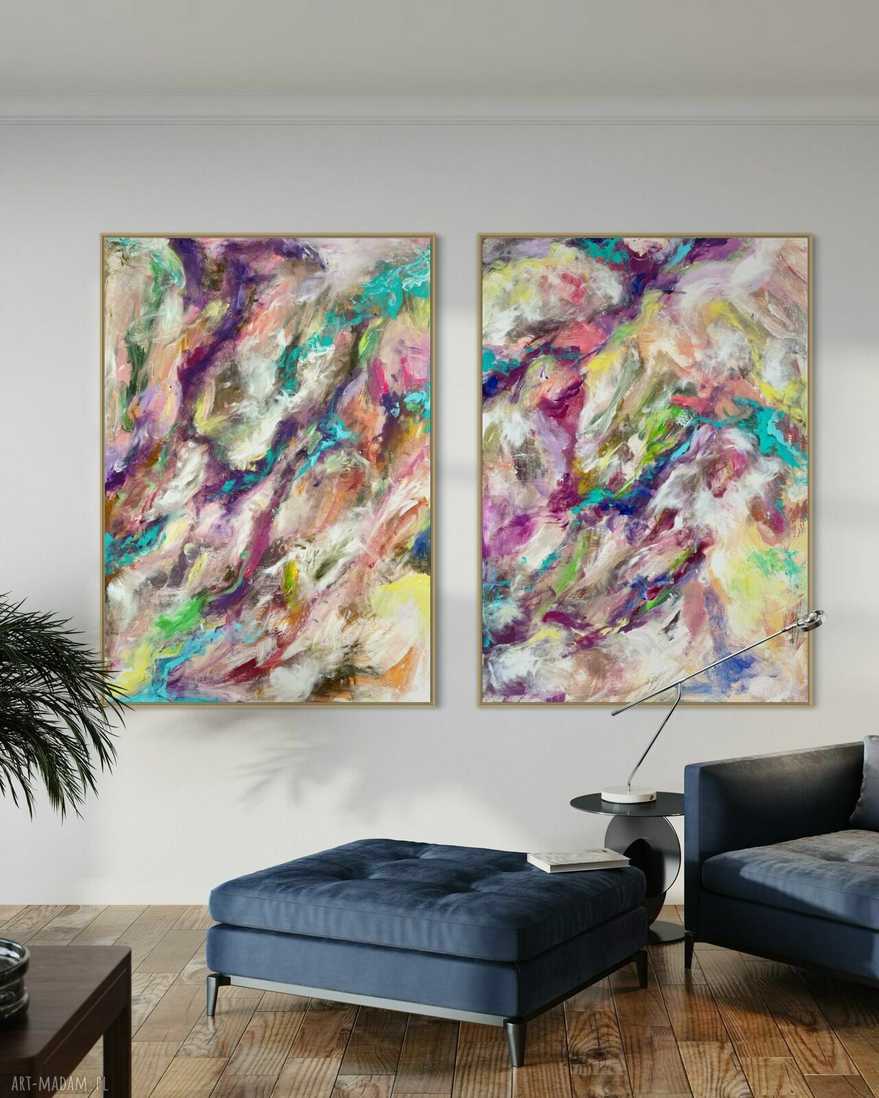 Nowoczesny zestaw obrazów 100x70 cm w odcieniach niebieskiego