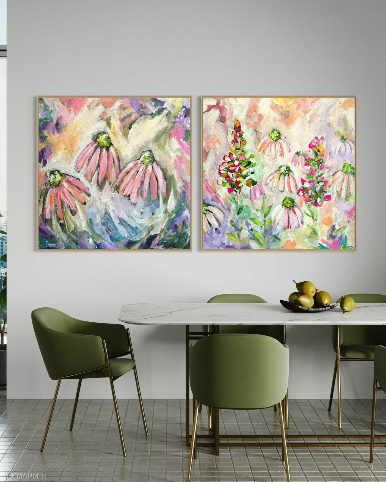 Zestaw obrazów ręcznie malowanych 80x80 cm - abstrakcja na płótnie