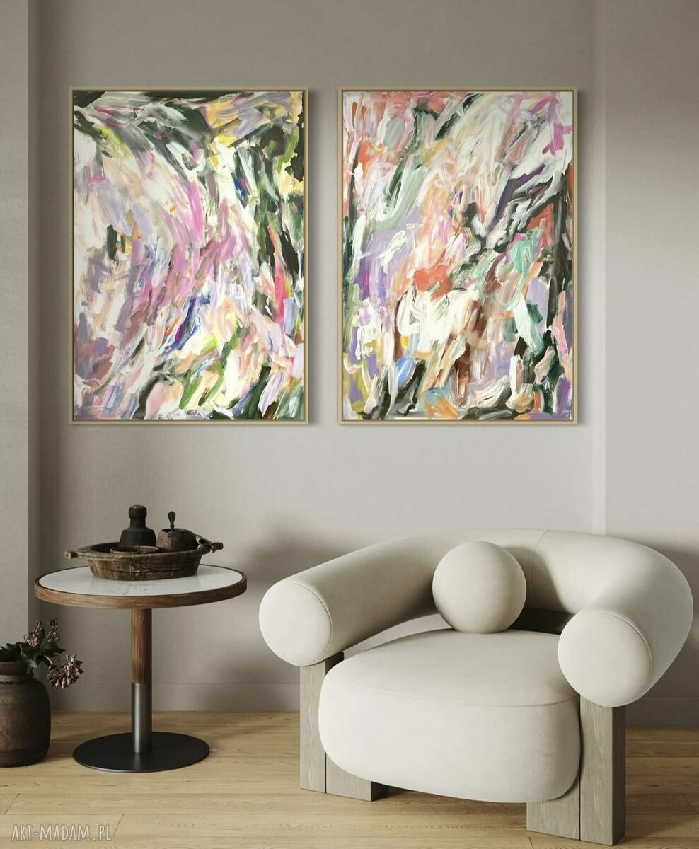 Zestaw obrazów 100x70 cm - nowoczesna abstrakcja kolorowa do salonu