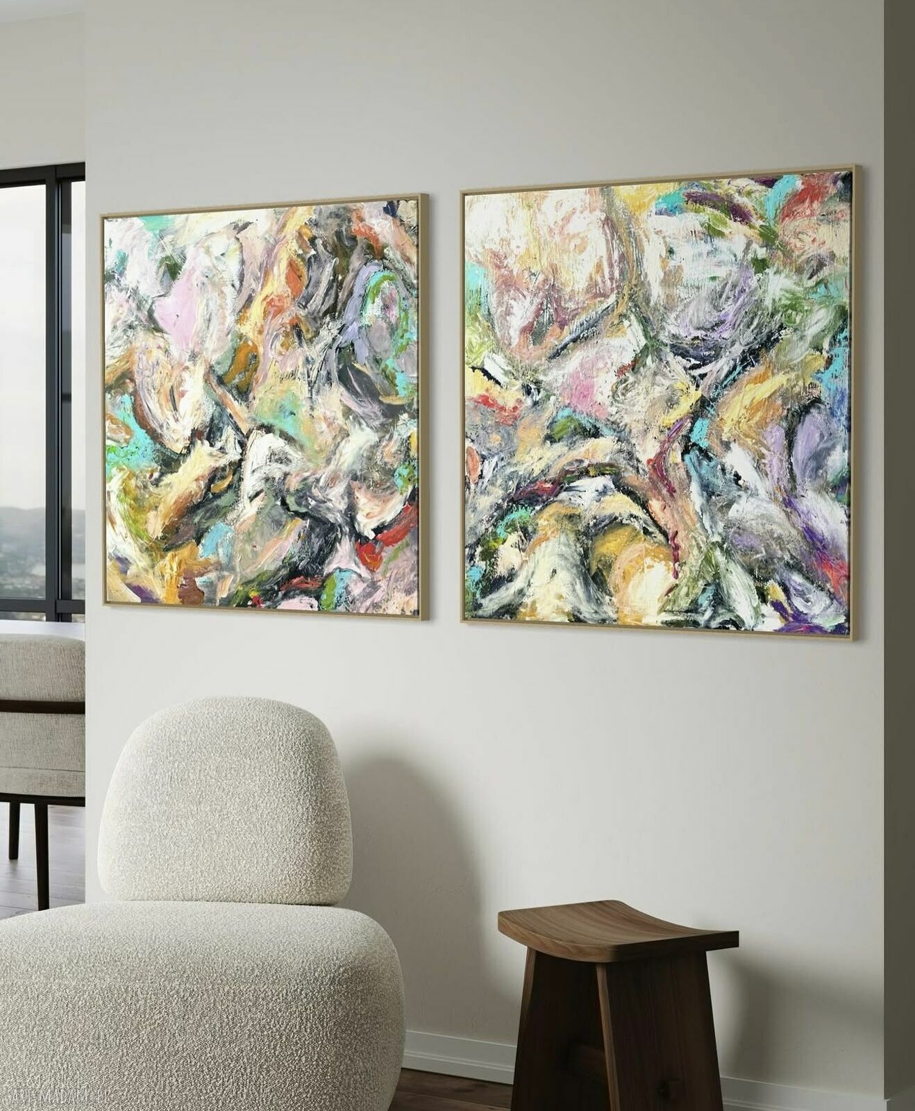 Zestaw dwóch obrazów abstrakcyjnych 80x80 cm - malowane akrylem na płótnie