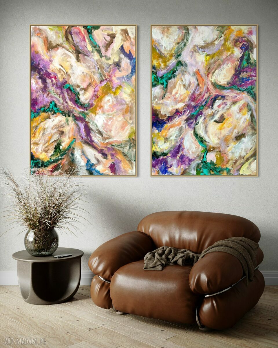 Zestaw obrazów ręcznie malowanych 100x70 cm - kolorowa abstrakcja