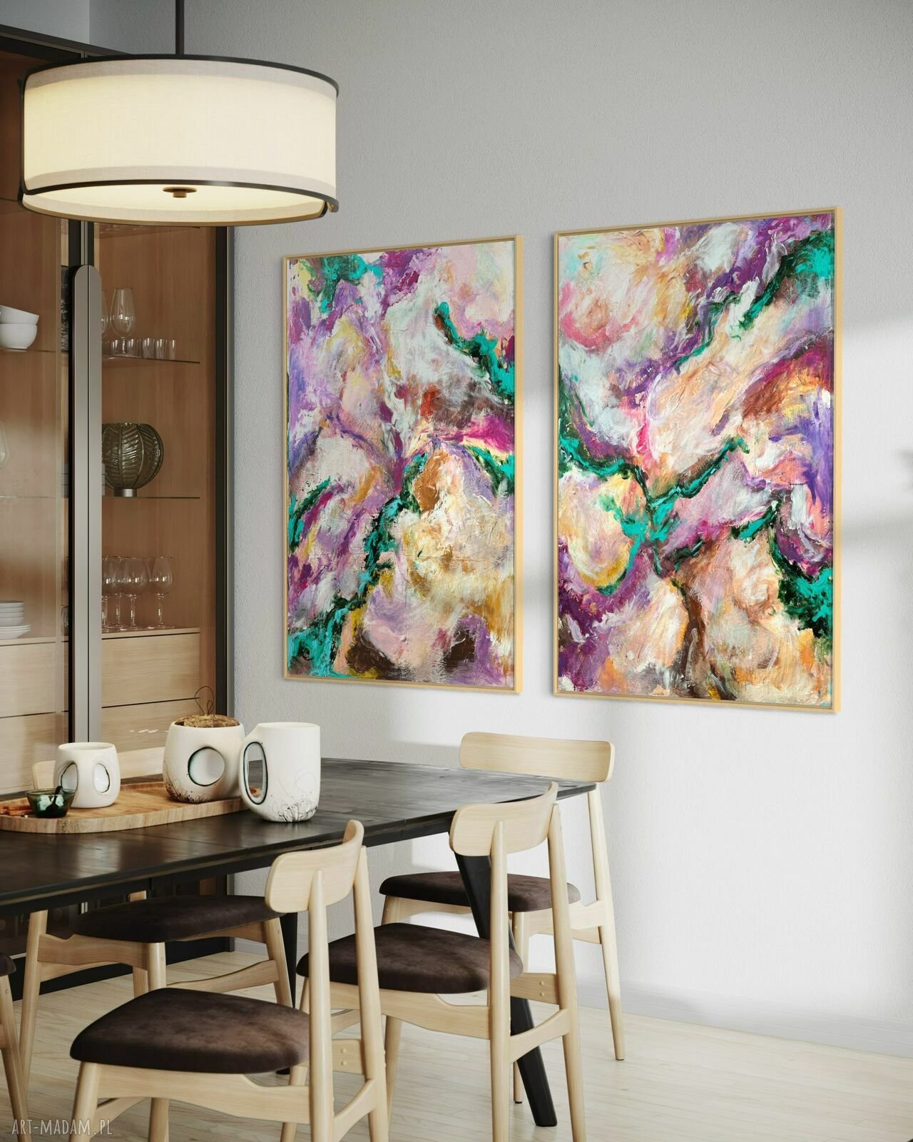 Zestaw kolorowych obrazów 90x60 cm - abstrakcja ręcznie malowana