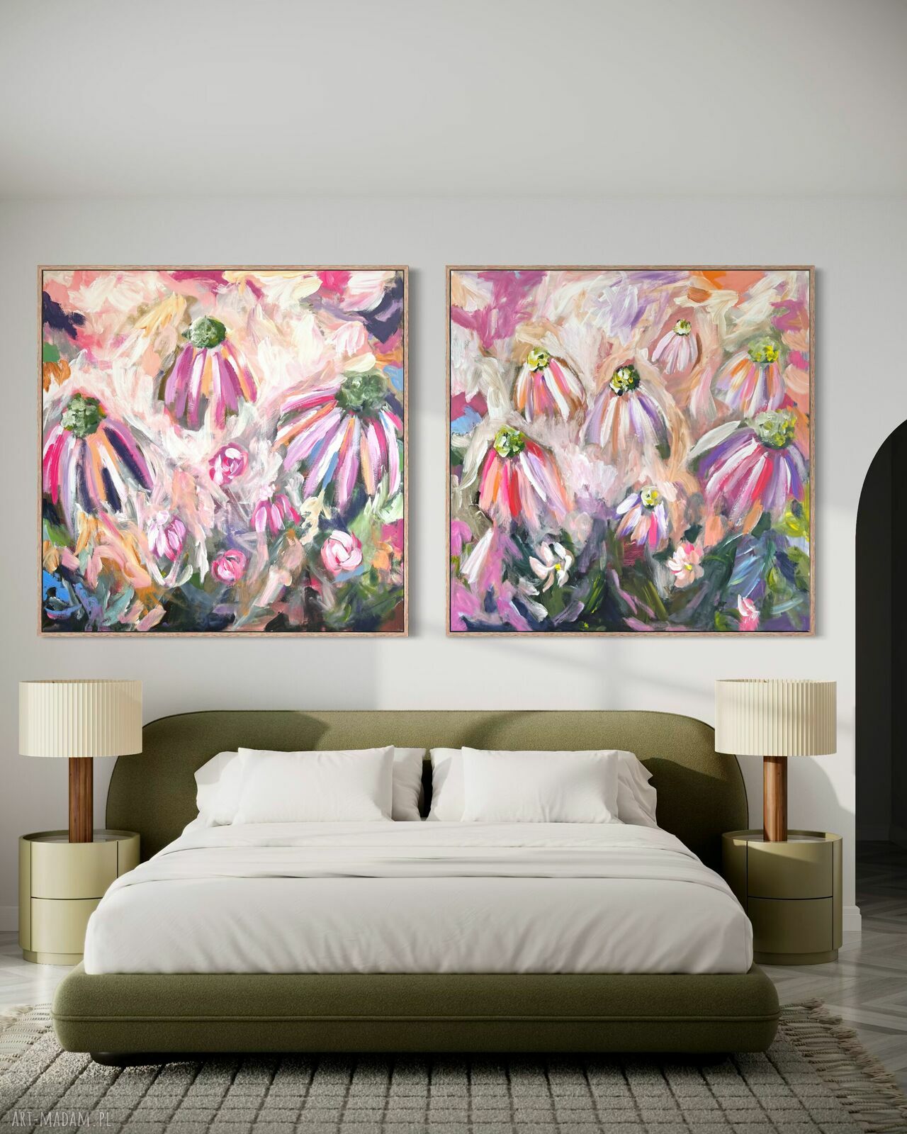 Zestaw kolorowych obrazów 100x100 cm - nowoczesna abstrakcja kwiaty