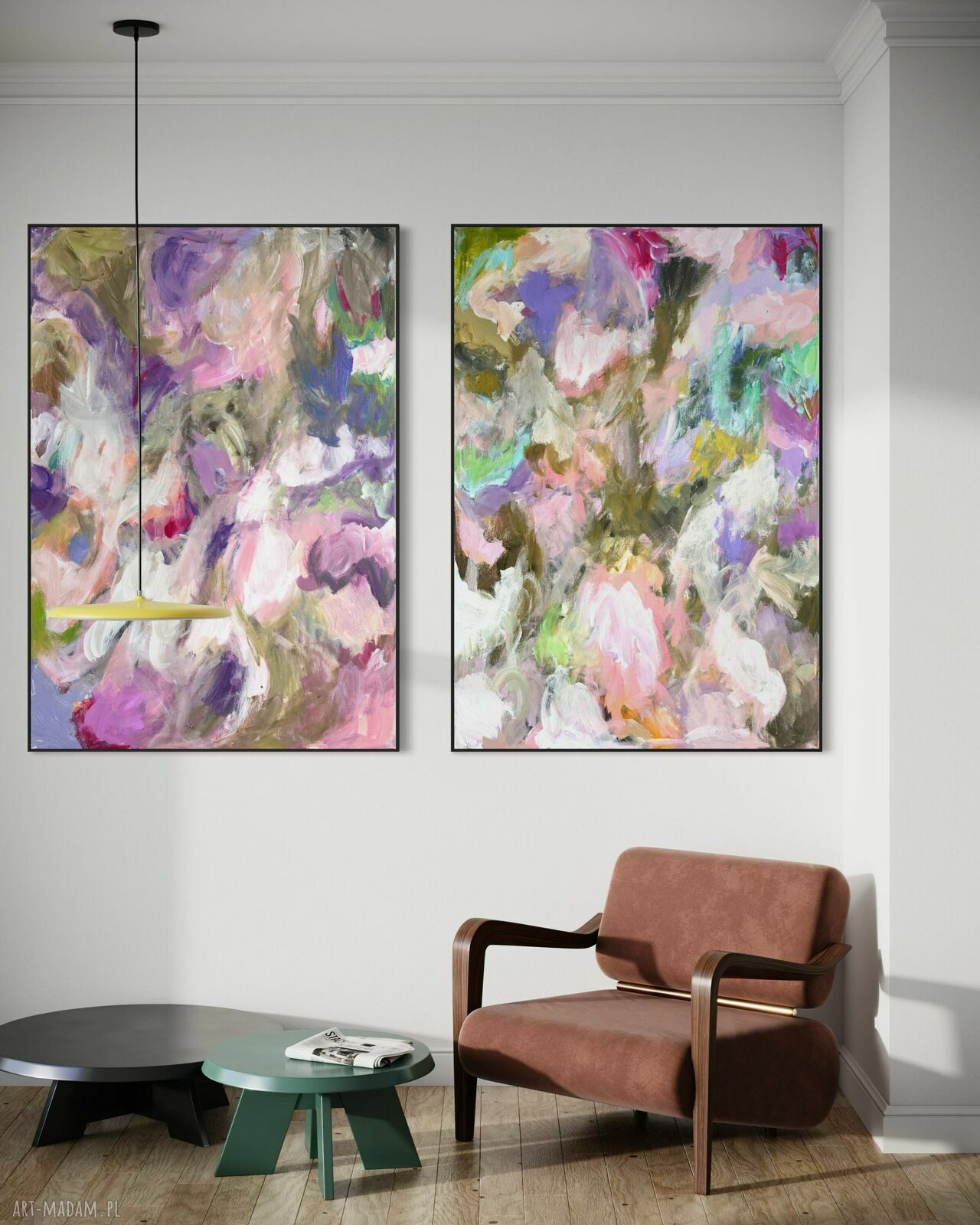 Zestaw obrazów 100x70 cm kolorowa abstrakcja - ręcznie malowany akryl