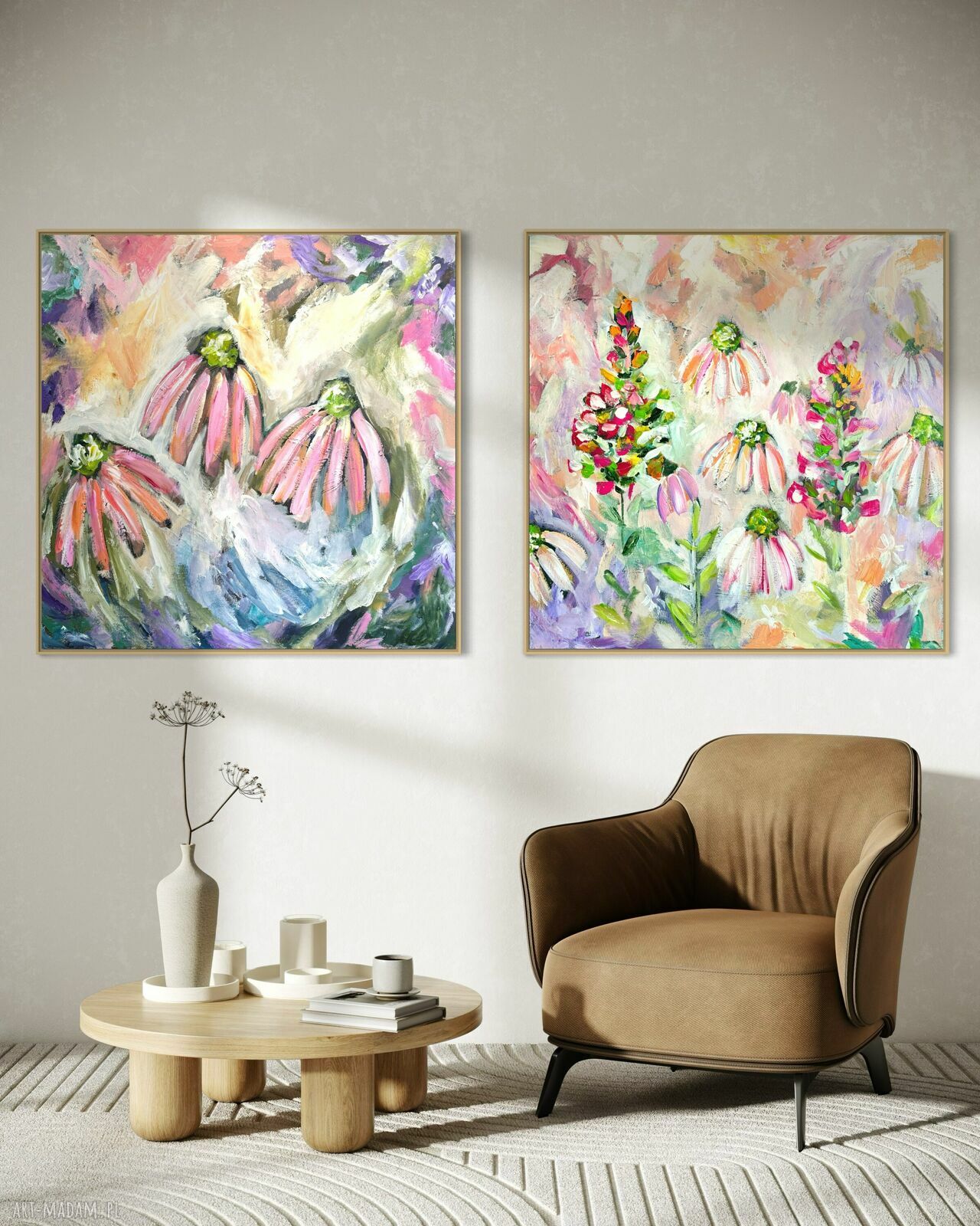 Zestaw obrazów ręcznie malowanych 80x80 cm - abstrakcja na płótnie