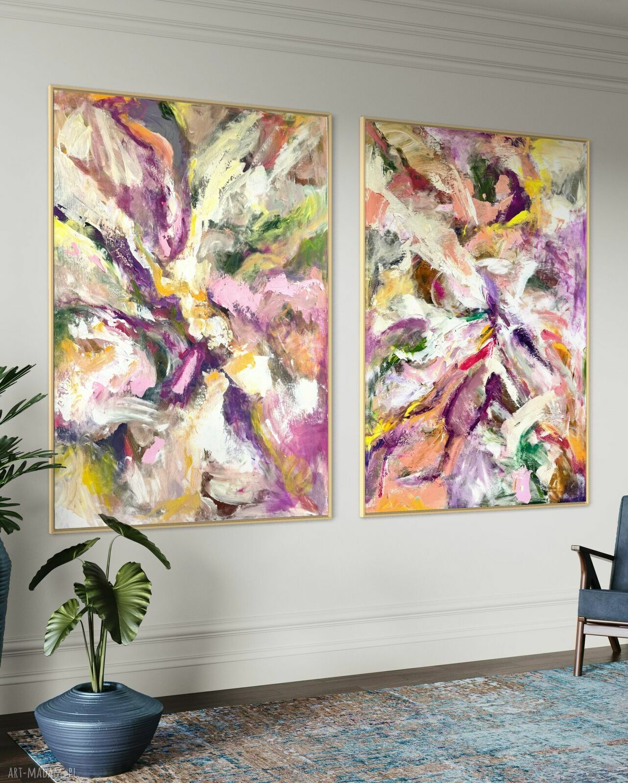 Zestaw obrazów ręcznie malowanych 100x140 cm (2 obrazy po 100x70)