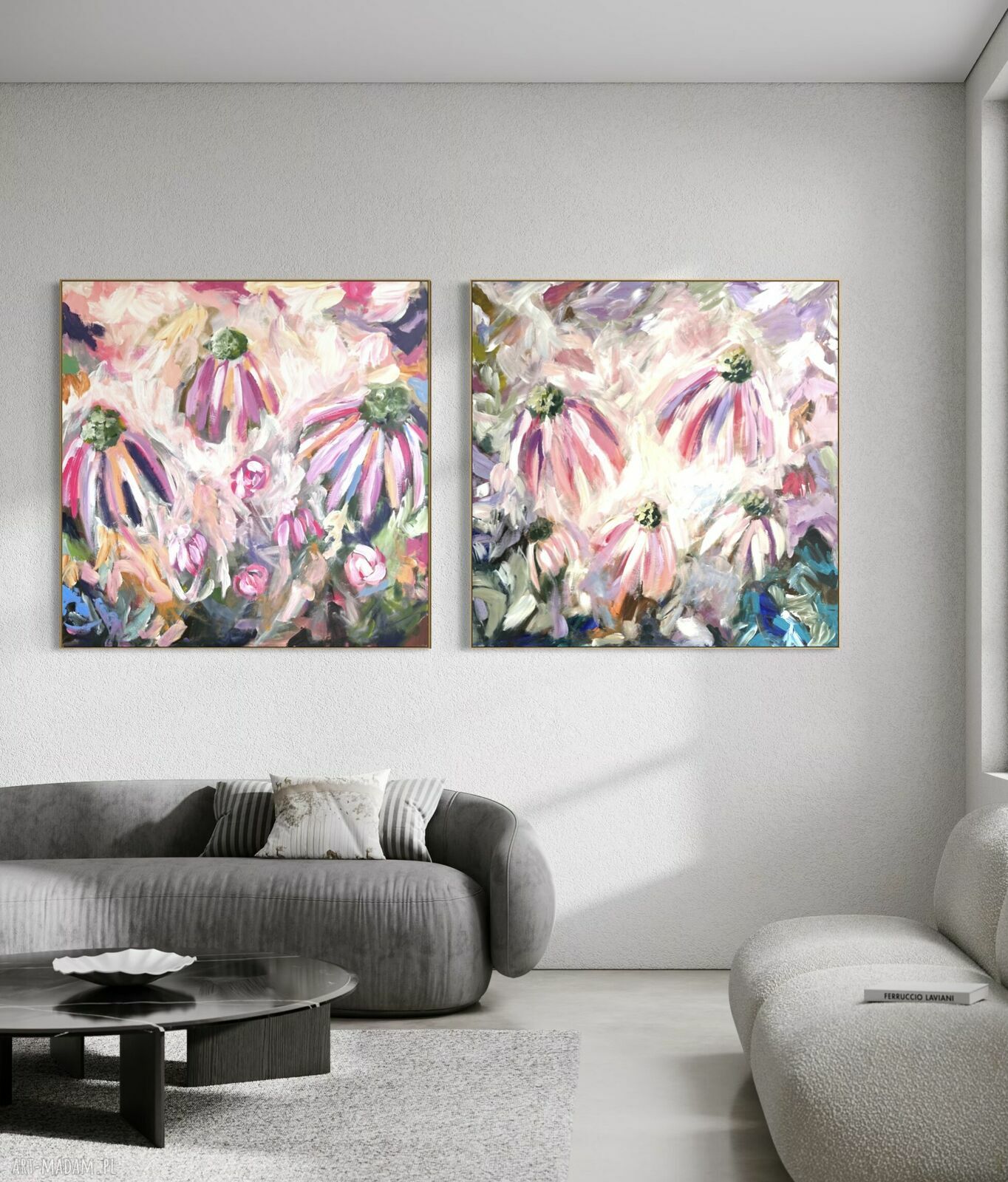 Zestaw dwóch ręcznie malowanych obrazów abstrakcyjnych 100x100 cm