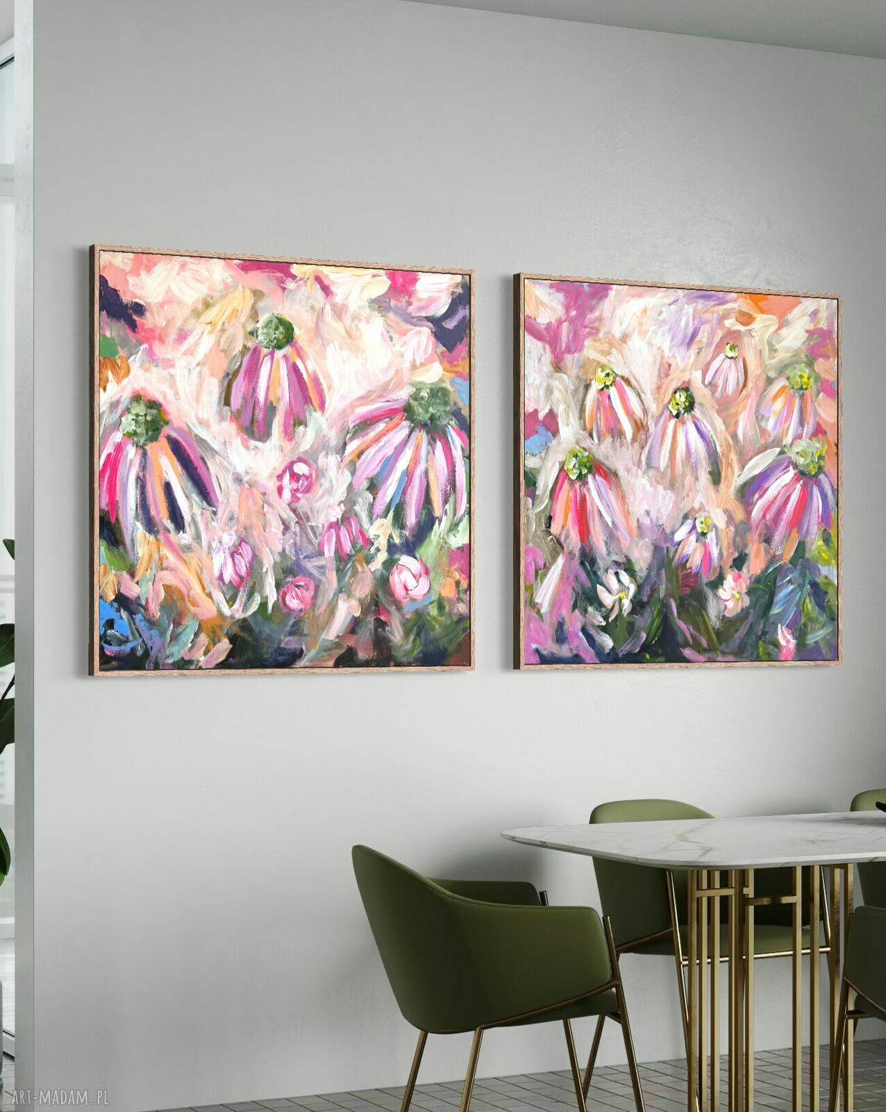 Zestaw kolorowych obrazów 100x100 cm - nowoczesna abstrakcja kwiaty