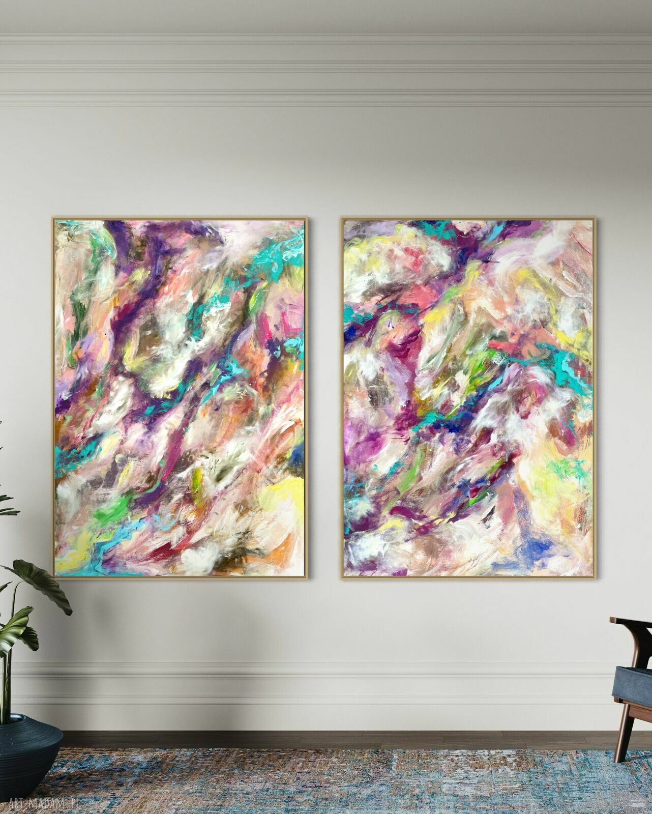 Nowoczesny zestaw obrazów 100x70 cm w odcieniach niebieskiego