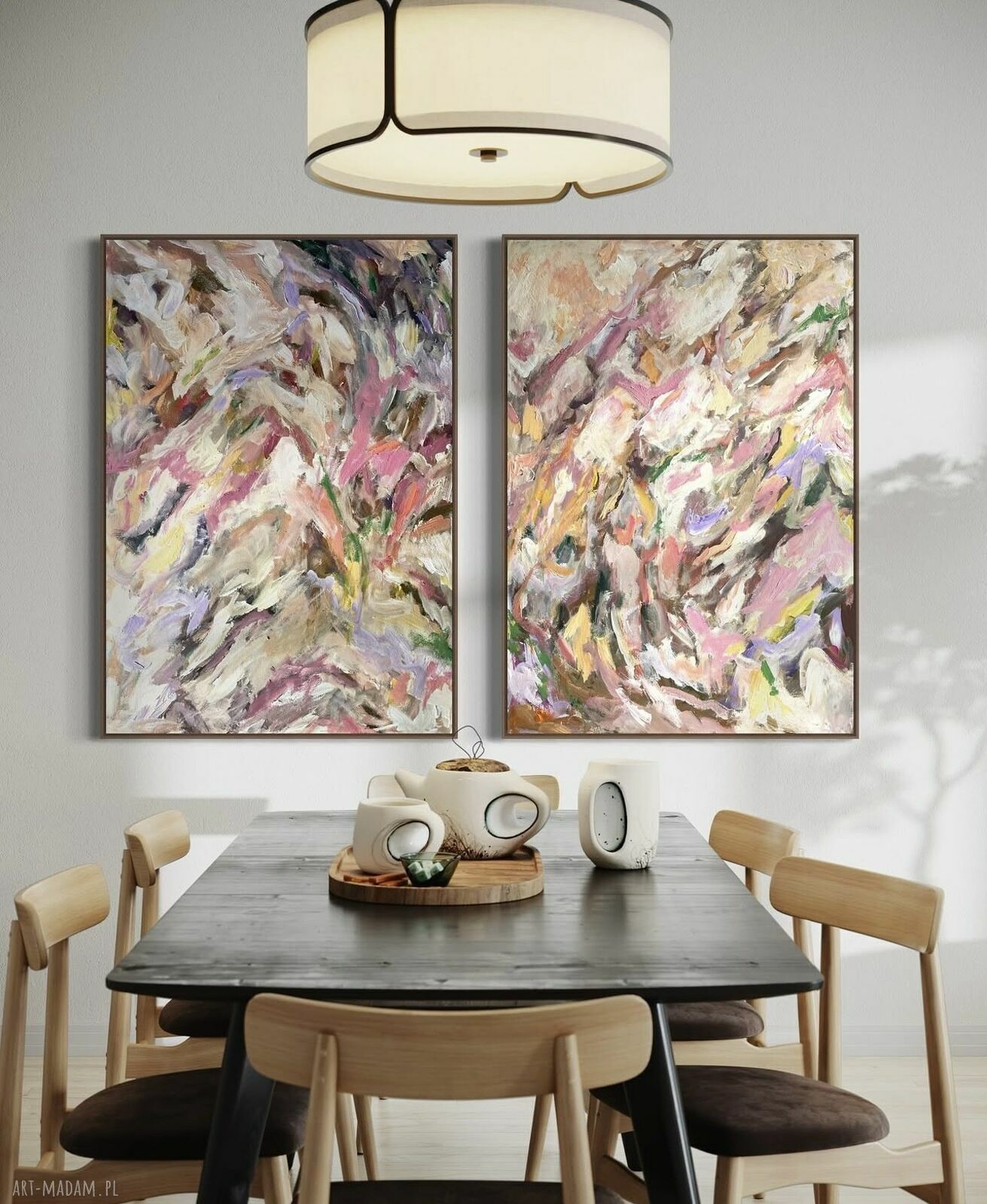 Zestaw 2 obrazów 100x70 cm na płótnie - różowa abstrakcja