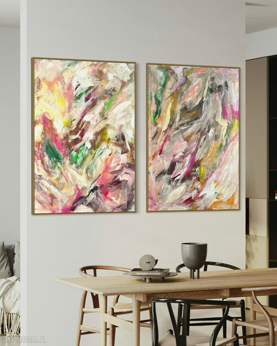 Zestaw obrazów 100x70 cm nowoczesny - abstrakcja na papierze lub płótnie (2 szt.)