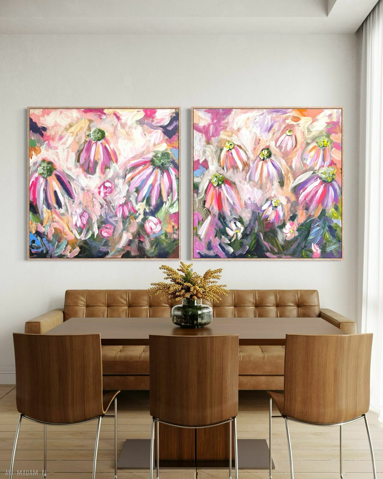 Zestaw kolorowych obrazów 100x100 cm - nowoczesna abstrakcja kwiaty