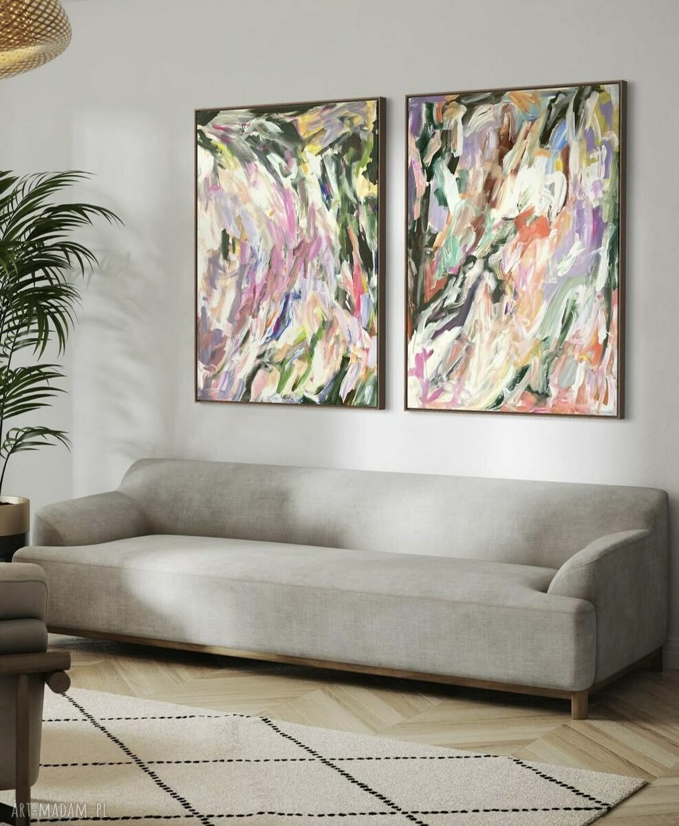 Zestaw obrazów 100x70 cm - nowoczesna abstrakcja kolorowa do salonu