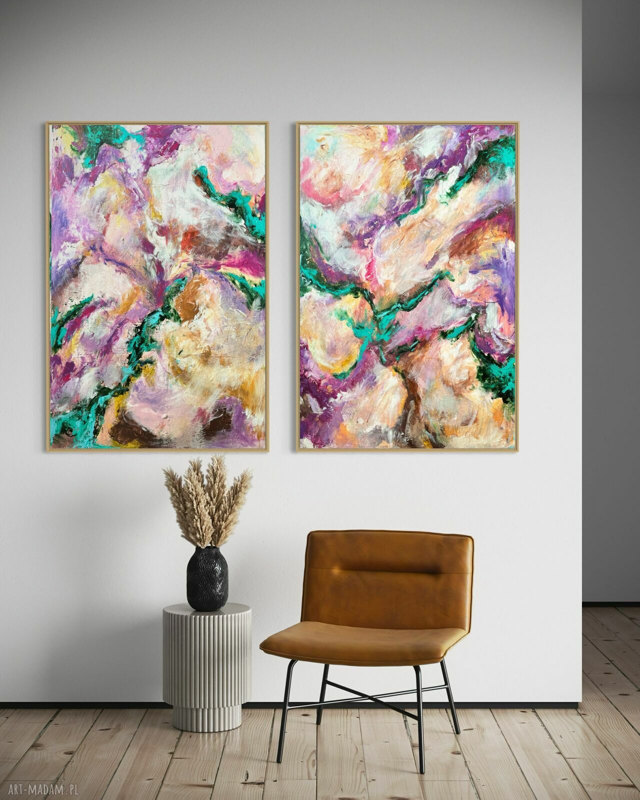 Zestaw kolorowych obrazów 90x60 cm - abstrakcja ręcznie malowana