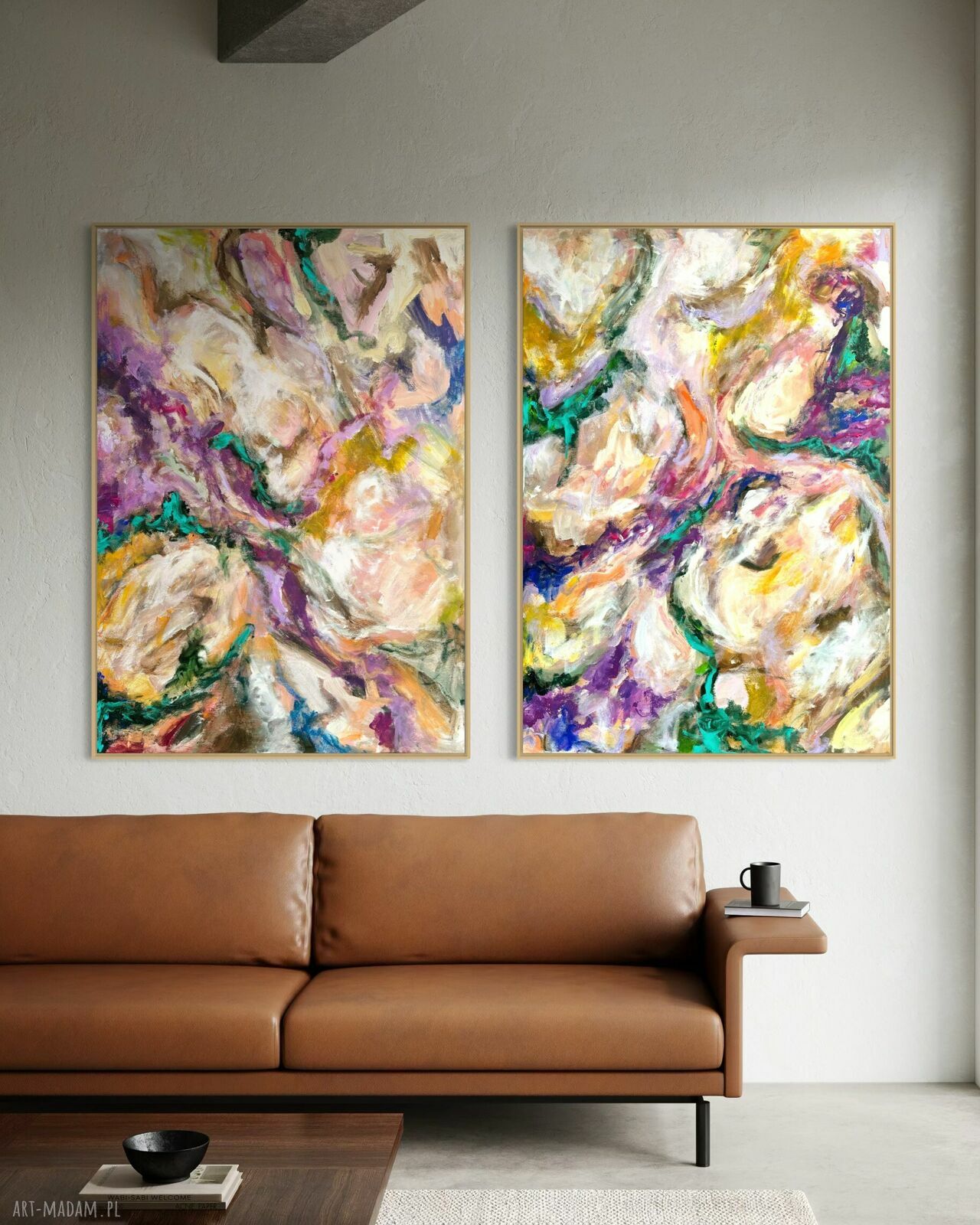 Zestaw obrazów ręcznie malowanych 100x70 cm - kolorowa abstrakcja