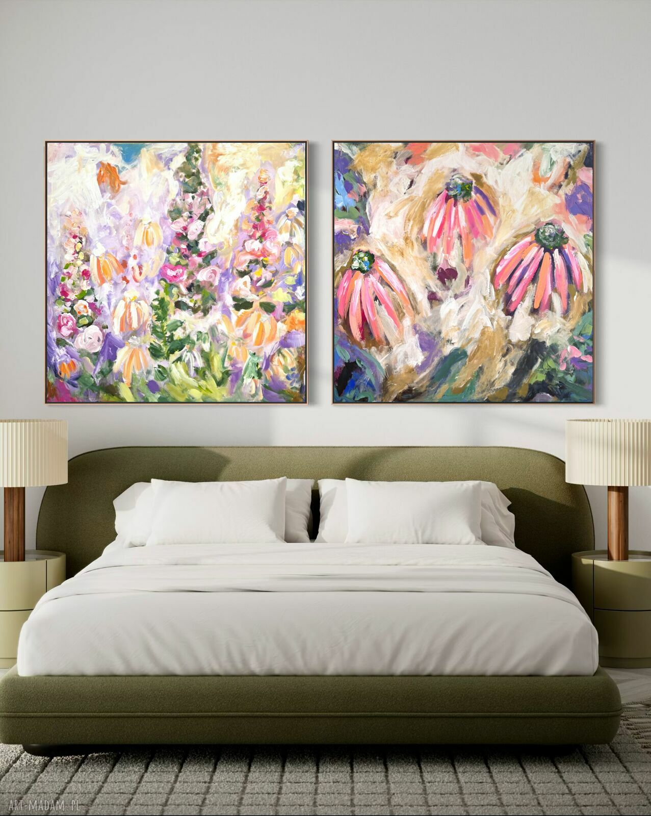 Zestaw ręcznie malowanych obrazów kwiatowych 80x80 cm na płótnie