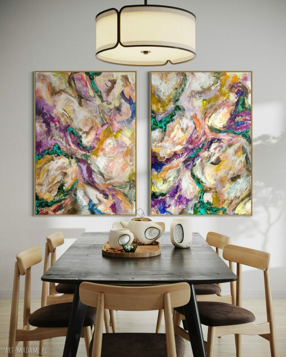Zestaw obrazów ręcznie malowanych 100x70 cm - kolorowa abstrakcja