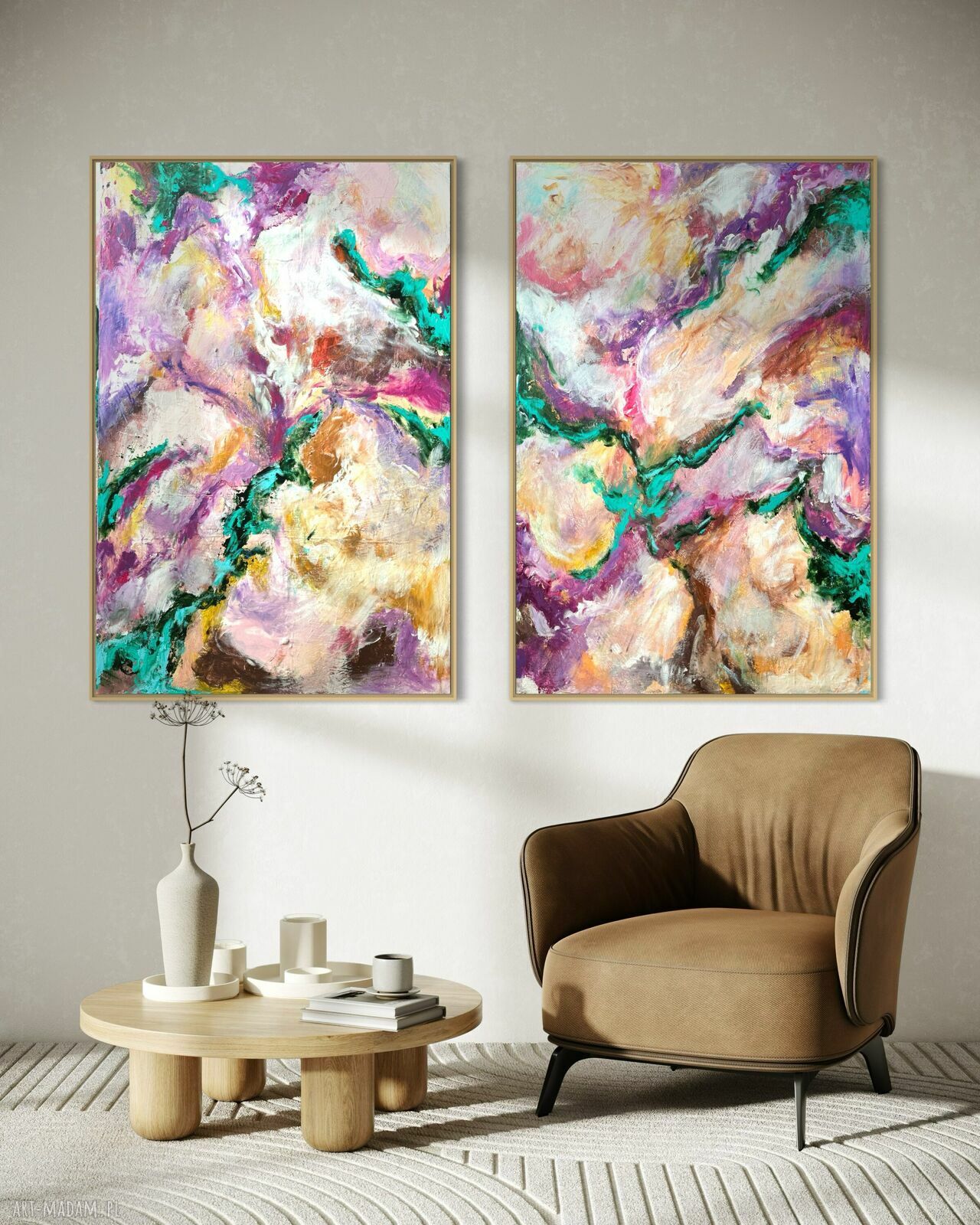 Zestaw kolorowych obrazów 90x60 cm - abstrakcja ręcznie malowana