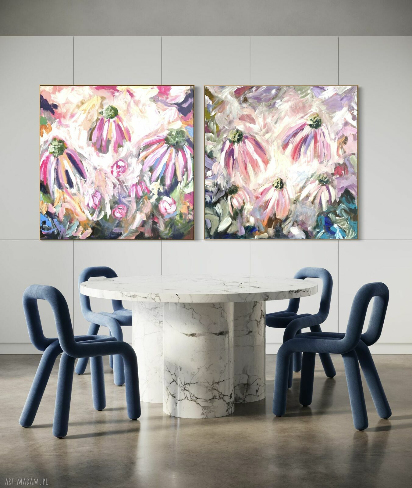 Zestaw dwóch ręcznie malowanych obrazów abstrakcyjnych 100x100 cm