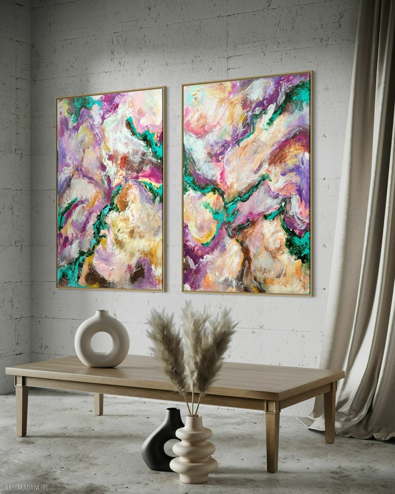 Zestaw kolorowych obrazów 90x60 cm - abstrakcja ręcznie malowana