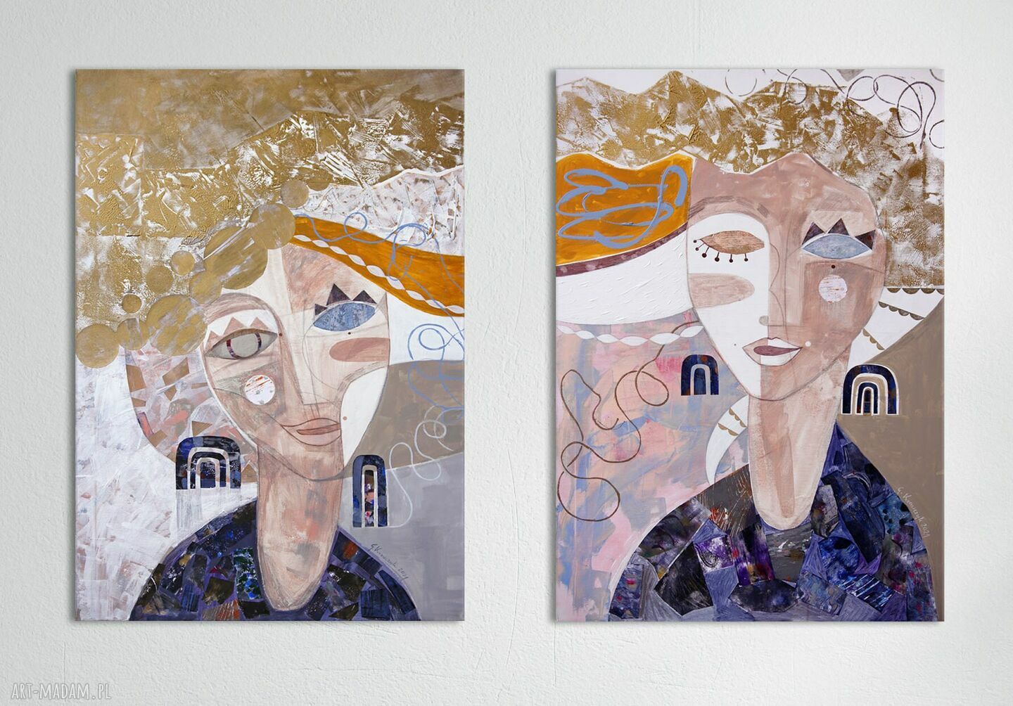 Zestaw dwóch obrazów 50x70 cm - Niesforne damy (dyptyk) na matowym płótnie