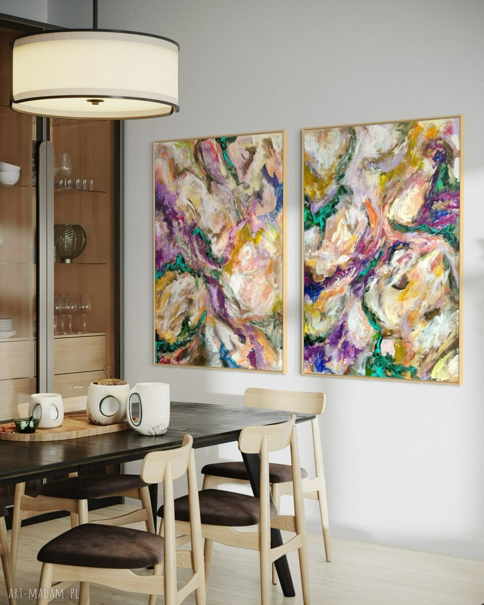 Zestaw obrazów ręcznie malowanych 100x70 cm - kolorowa abstrakcja