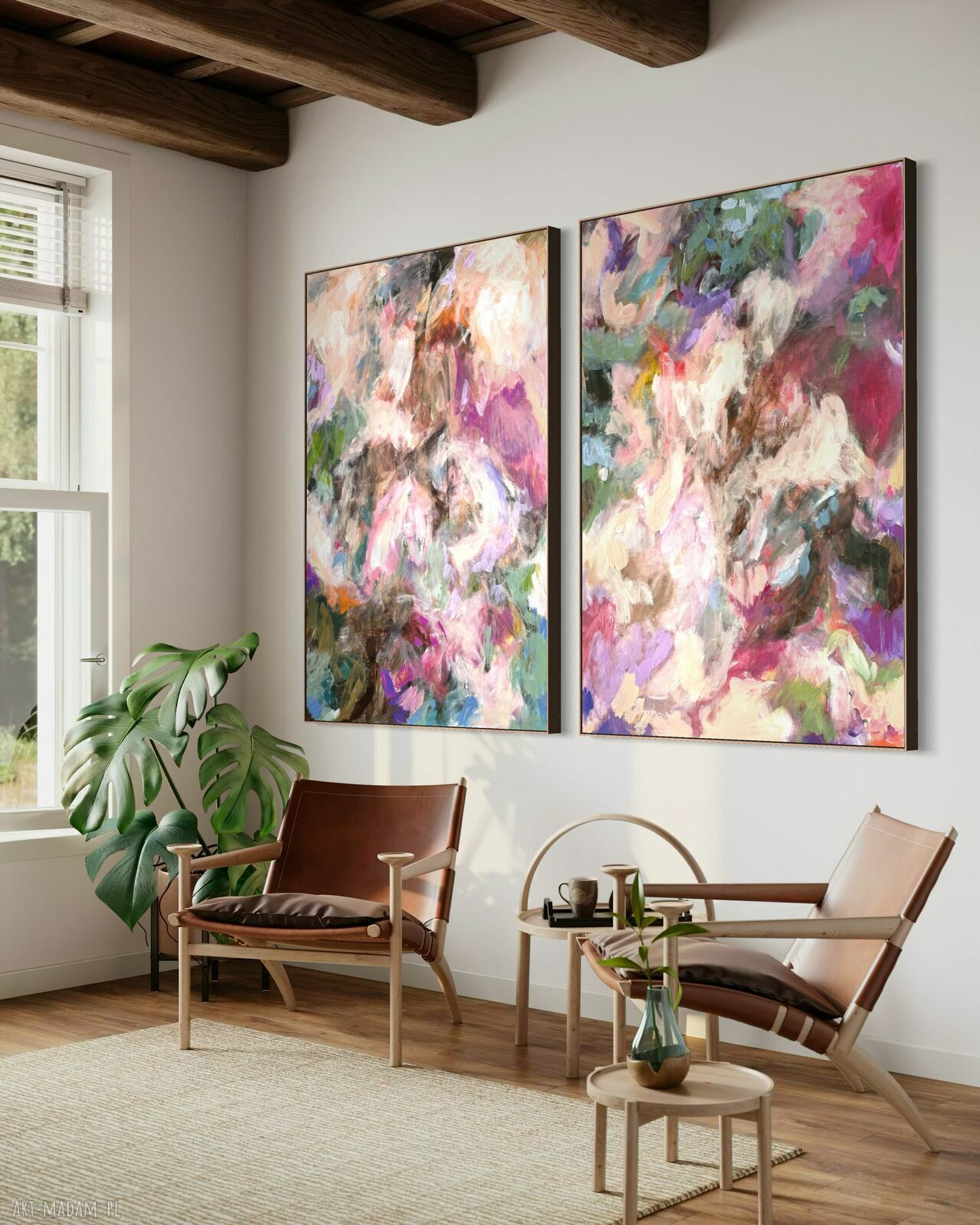 Zestaw obrazów ręcznie malowanych 100x70 cm - abstrakcja na płótnie