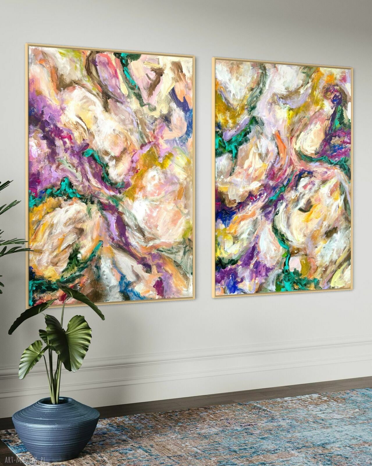 Zestaw obrazów ręcznie malowanych 100x70 cm - kolorowa abstrakcja