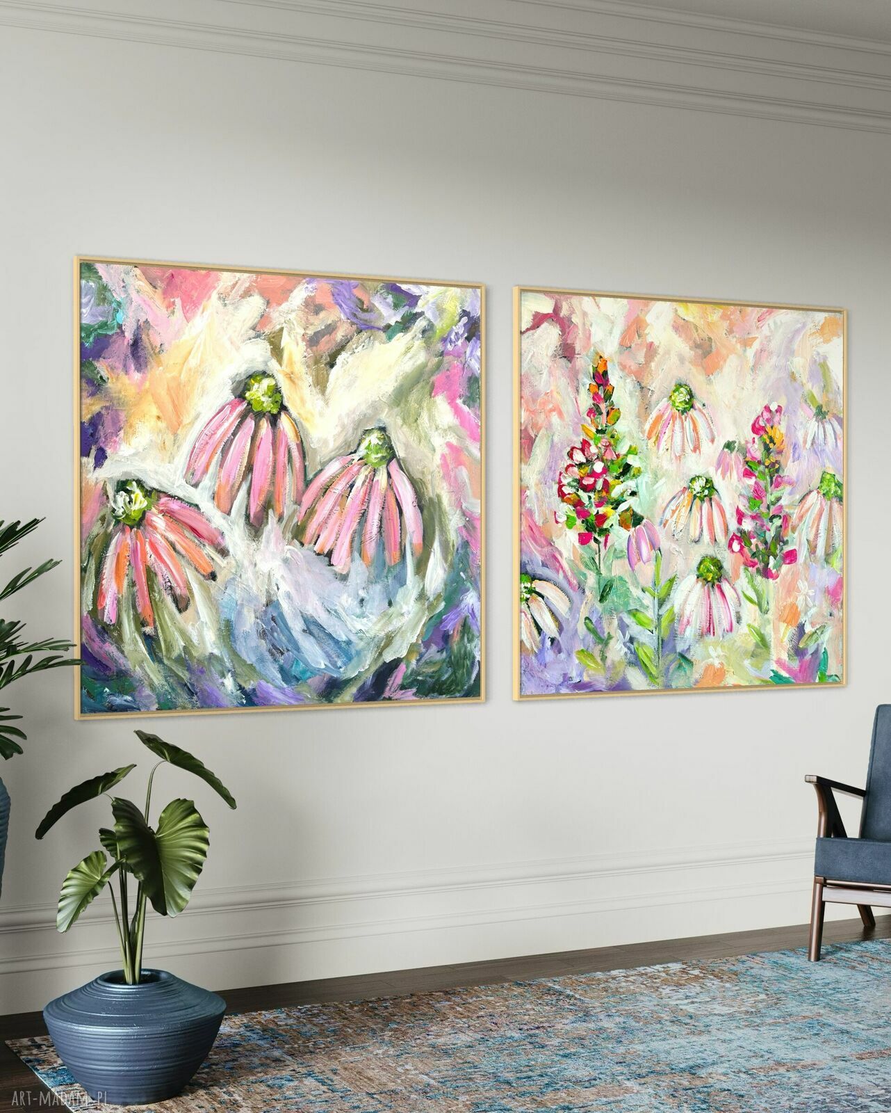 Zestaw obrazów ręcznie malowanych 80x80 cm - abstrakcja na płótnie