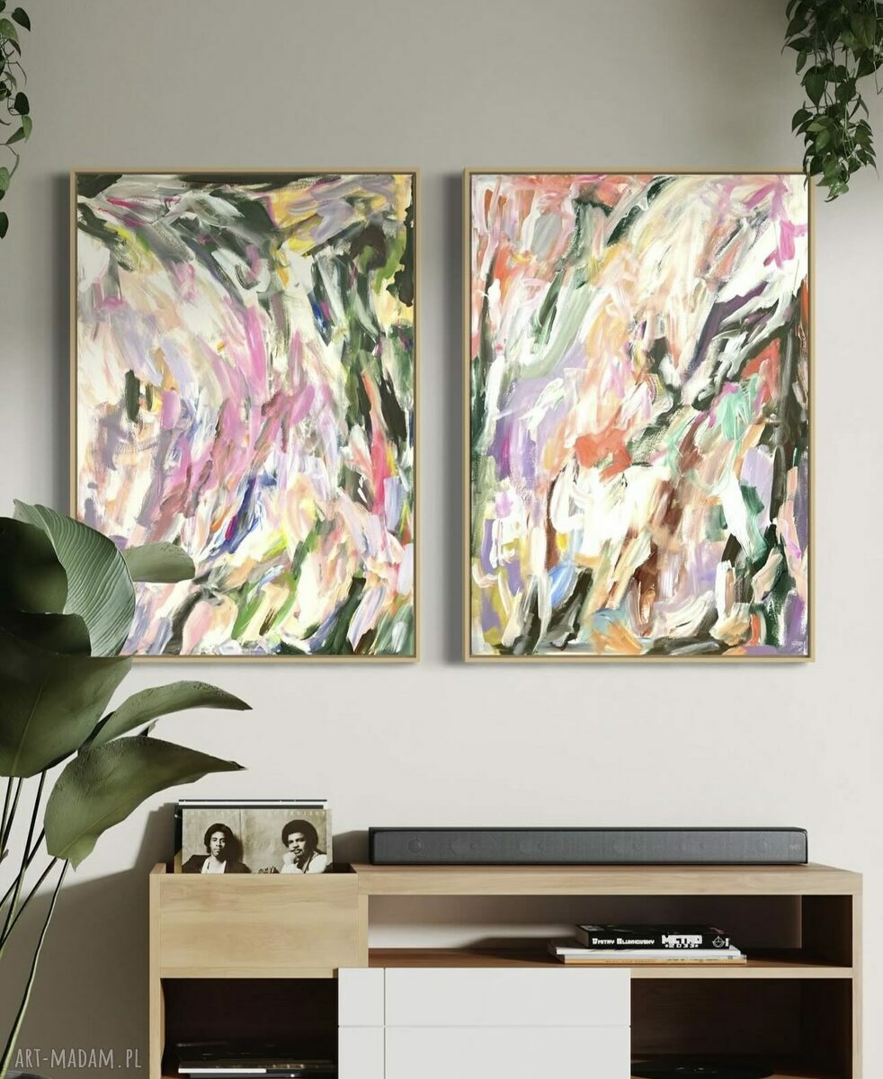 Zestaw obrazów 100x70 cm - nowoczesna abstrakcja kolorowa do salonu