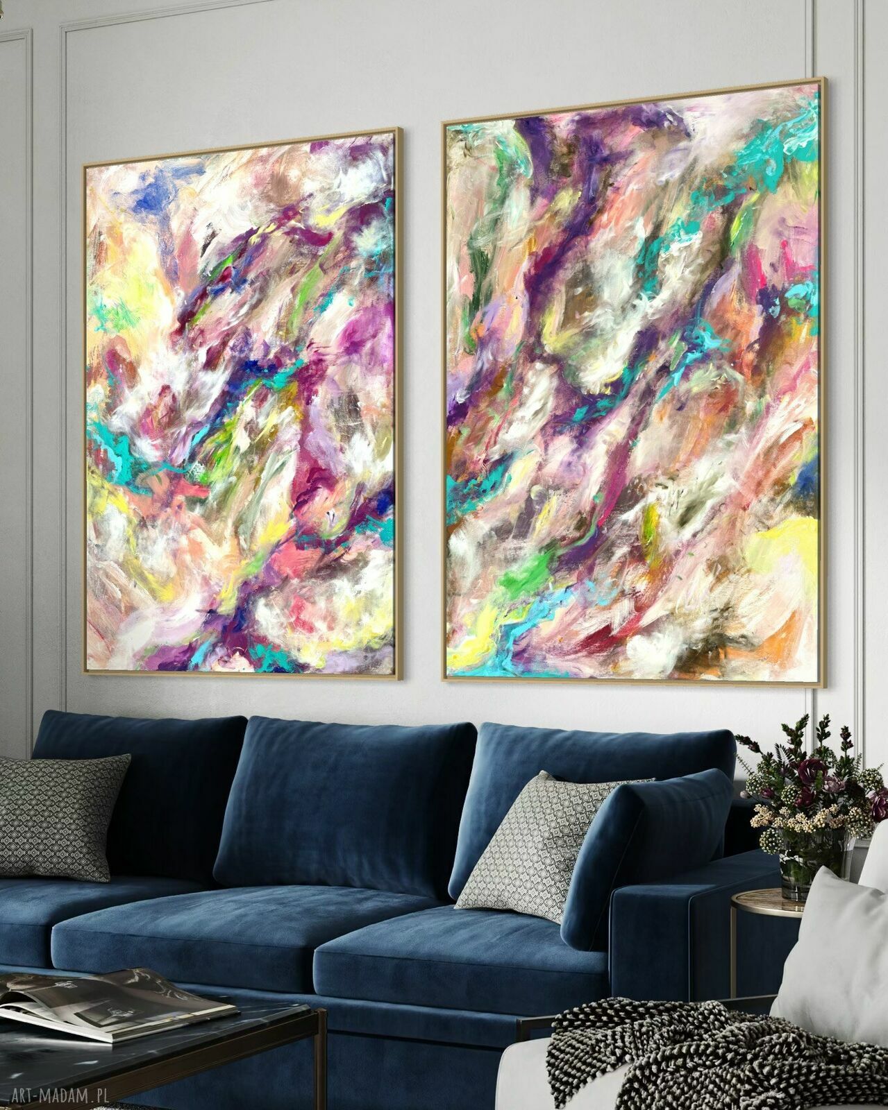Zestaw obrazów ręcznie malowanych 100x140 cm (2 obrazy po 100x70)