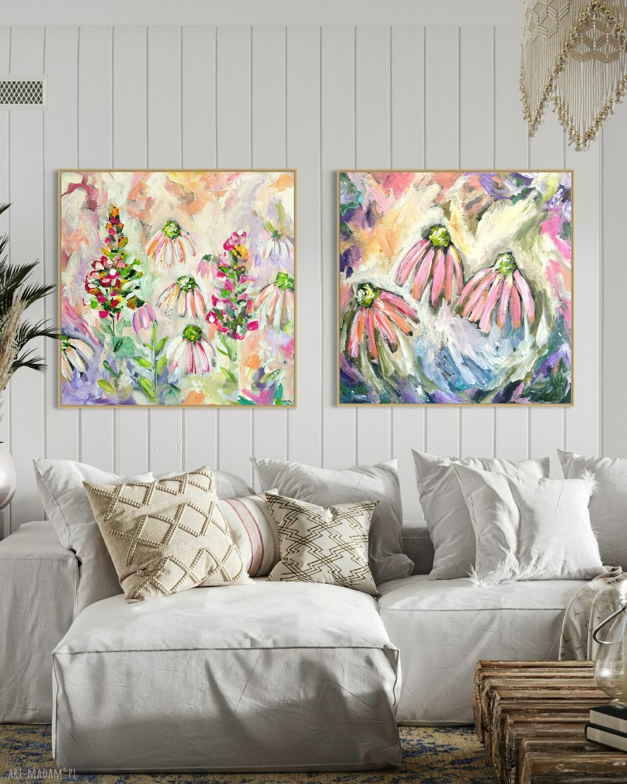Zestaw obrazów ręcznie malowanych 80x80 cm - abstrakcja na płótnie