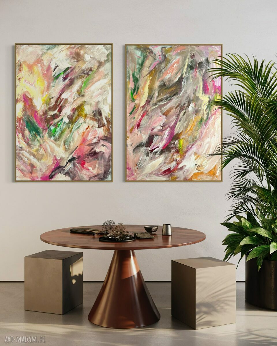 Zestaw obrazów 100x70 cm nowoczesny - abstrakcja na papierze lub płótnie (2 szt.)