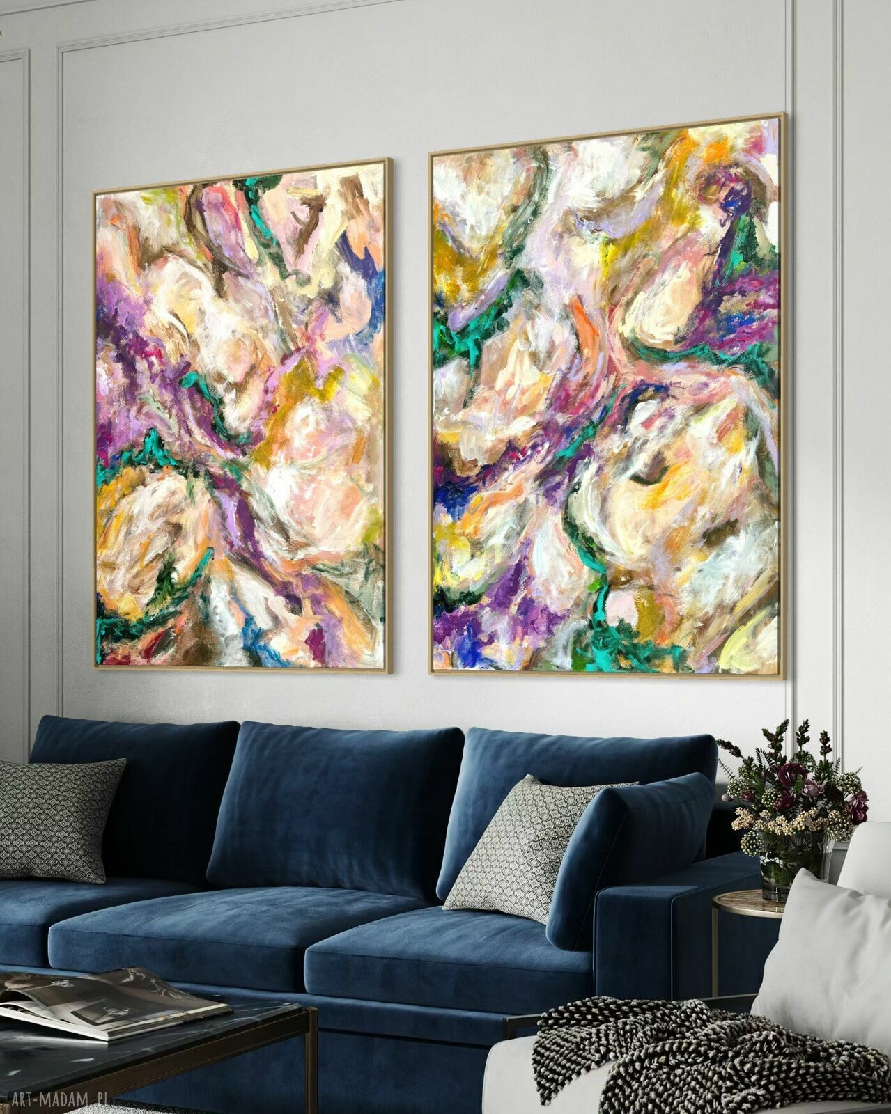 Dyptyk 100x80 cm - nowoczesne obrazy abstrakcyjne do salonu