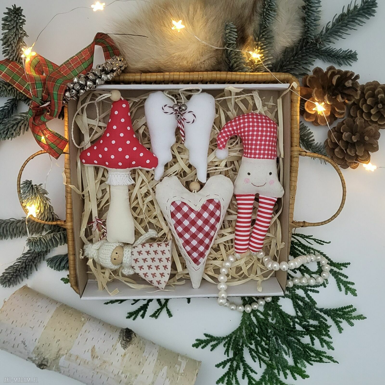 Zestaw 5 ręcznie robionych ozdób choinkowych - zawieszki handmade