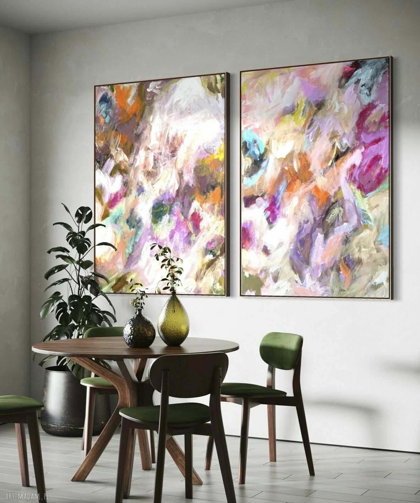 Zestaw obrazów na płótnie 100x70 cm - kolorowa abstrakcja ręcznie malowana