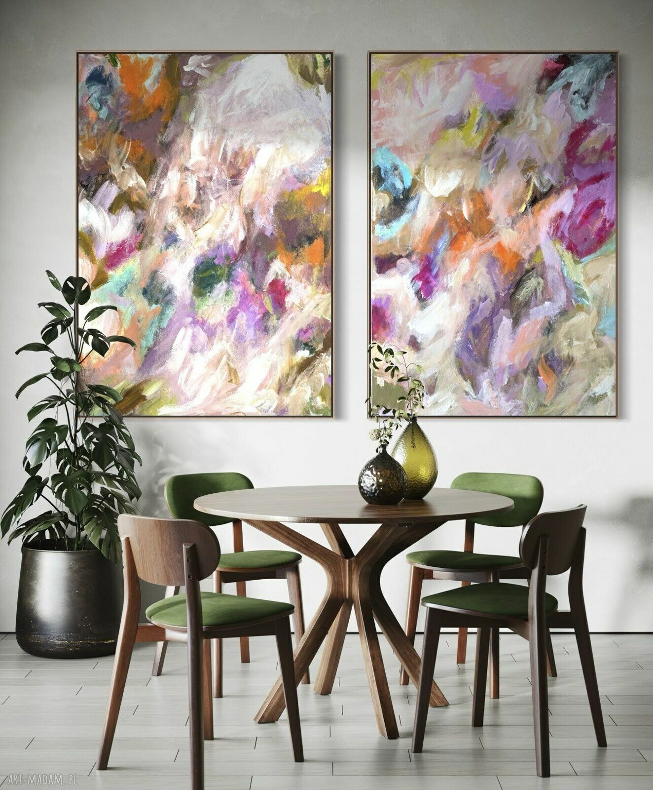 Zestaw obrazów na płótnie 100x70 cm - kolorowa abstrakcja ręcznie malowana
